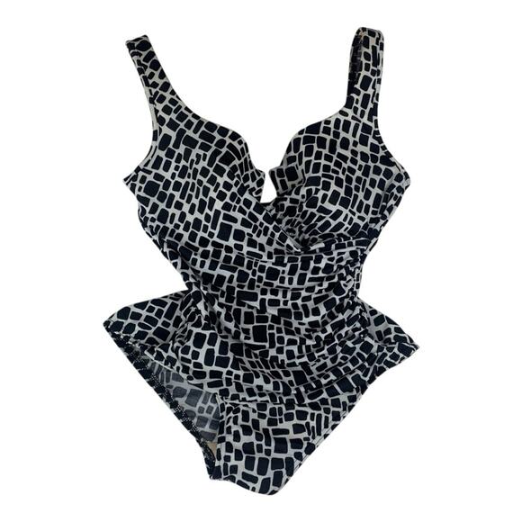 miraclesuit size 10 medium Black white pattern one piece swim suit bathing slim - Picture 1 of 11